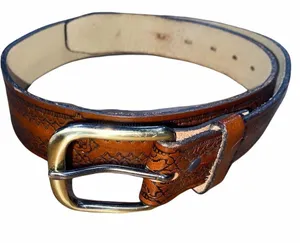 Genuine leather size 18 boho engraved belt thumbnail 1