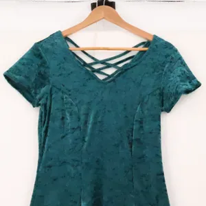 Styleworks‎ Vintage 90s Crushed Velvet Maxi Dress Womens Size S Whimsigoth Green thumbnail 3