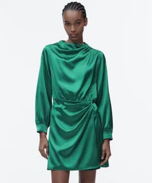 ZARA Green Long Sleeve Mini Dress thumbnail 3