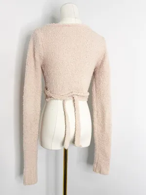 SKIMS Cozy Knit Wrap Sweater Size S/M Cropped Teddy Fuzzy Pink thumbnail 4