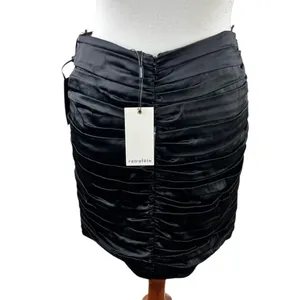 NWT Retrofête Ina Black Silk Satin Ruched Mini Skirt M Holiday Party thumbnail 3