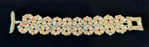 Handmade Women 7" Glass Beaded Toggle Bracelet Tan‎ Blue Iridescent Western Art thumbnail 1
