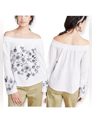 Anthropologie Annie Embroidered Off-The-Shoulder Blouse Size M Boho thumbnail 2