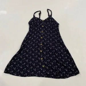 American Eagle Floral Babydoll Mini Dress Women Small Navy Button Front Sundress thumbnail 1