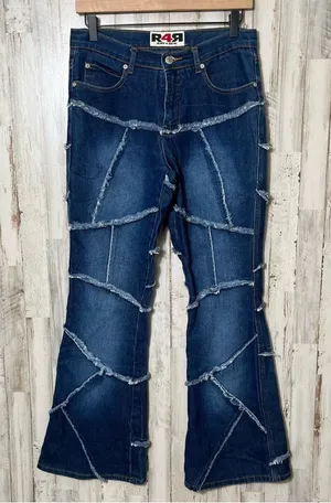 Rave 4 Real Vintage Y2K Frayed Patchwork Flare Jeans Hippie Boho Womens Sz‎ 9/30 thumbnail 1