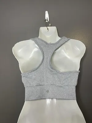90 Degree By Reflex Sports Bra Womens Medium Gray Zip Front Ribbed Seamless thumbnail 4