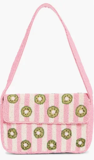 NWT Sol & Mer Collection XIIX Beaded Kiwi Pink Stripe Baguette Shoulder Bag thumbnail 1