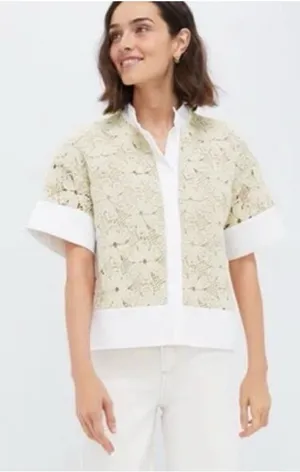 Tuckernuck Tan Crochet Sofía Shirt Size Small thumbnail 1