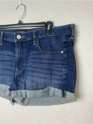 Express Dark Blue Denim Cuffed Shorts - Relaxed Low Rise Size 12 thumbnail 2