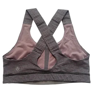 Lululemon Energy Bra Pink Charcoal Grey Striped Medium Support Size 6 thumbnail 4
