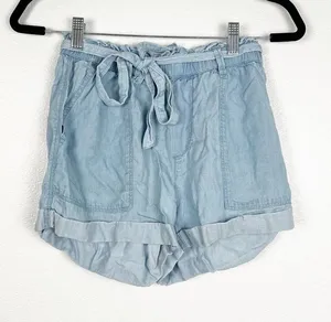 AERIE‎ Chambray Belted Shorts Blue Sz S thumbnail 1