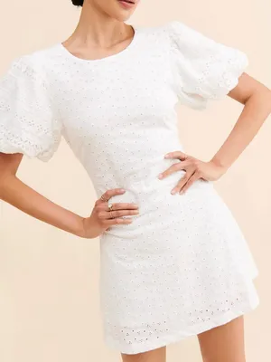 Free People Apricot Rose Sky Blue Puff Sleeve Ruffle Mini Dress Size XS thumbnail 1