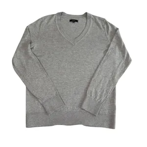 Quince Womens Organic Cotton Cashmere V-Neck Sweater M Grey SHWDC01 Ribbed Trim thumbnail 1