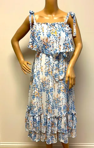 NWT Selfie Leslie Dress Floral Midi Dress with Tie straps & belt size 8 thumbnail 1