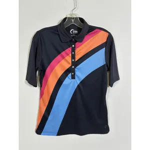 Zyia Active Womens Black Rainbow Stripe Snap Polo Shirt Short Sleeve Small thumbnail 9