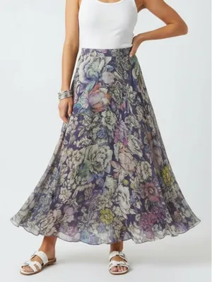 Anthropologie Gray Floral A Line Maxi Skirt 0 thumbnail 1