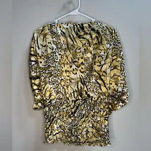 Cache Vintage 1980s Gold Cheetah Print Silk Dolman‎ Blouse Cinched Waist Women S thumbnail 8