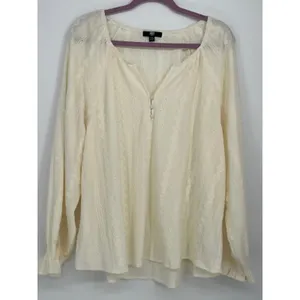 VTG Frye Pointelle Knit Blouse Women XXL Ivory Peasant Ruffle Cuff Split Neck thumbnail 2