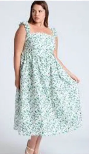 ELOQUII Floral Cotton Poplin Corset Midi Dress Green‎ White NWT 18 Cottagecore thumbnail 1
