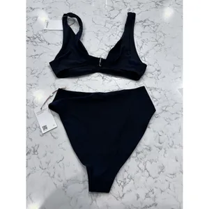 NWT Quince Black Italian Plunge Bikini Top & High Rise High Leg Bottom Set Med thumbnail 2