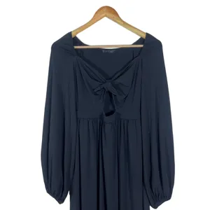 Venus Tie Front Keyhole Solid Maxi Dress Black Romantic Balloon Sleeve Size L thumbnail 2