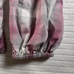 LOFT Women’s Medium Plaid Smocked Peasant Blouse Pink Gray Button Front thumbnail 7