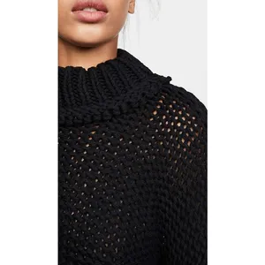 [Free People] Black‎ My Only Sunshine Chunky Knit Mock Neck Sweater Sz Medium M thumbnail 2