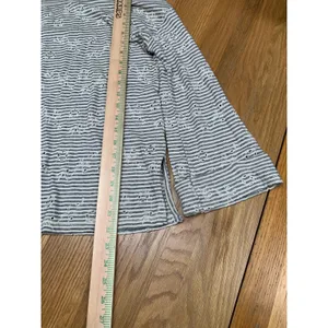 Lucky Brand Womens Grey White‎ Striped Floral Eyelet Long Sleeve Knit Top Small thumbnail 3
