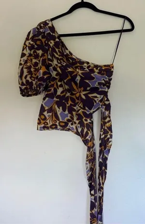 Olivaceous floral one shoulder top‎ small thumbnail 1