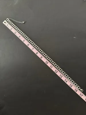 silver chunky cuban link chain necklace, also referred to as a curb chain. thumbnail 3