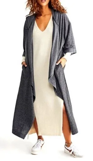 Free People Grey Slouchy Long Sweater Cardigan Duster Knit thumbnail 1