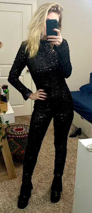 Pretty Little Thing Black Sequin High Neck Flared Hem Jumpsuit thumbnail 3