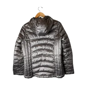 Andrew Marc Puffer Jacket Women Medium Pewter Lightweight Packable Down Hooded‎ thumbnail 2