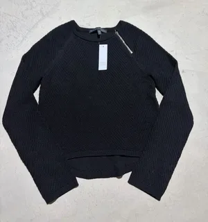 White House black market NWT Black Knit Zip-Accent Women's Sweater SMALL MSRP$74 thumbnail 1