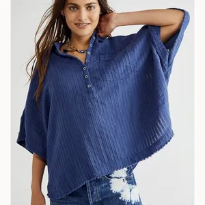 We The Free Ava Oversized Button Front Collared Short Sleeve Top Shaded Lake XS thumbnail 2