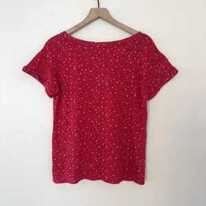 Talbots 100% Linen Cotton Blend Red Stars T Shirt XS Coastal Patriotic Beachy thumbnail 7