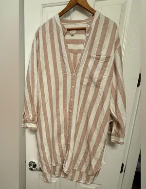**A New Day Striped Long Sleeve Tie Waist Shirtdress XXL** thumbnail 2