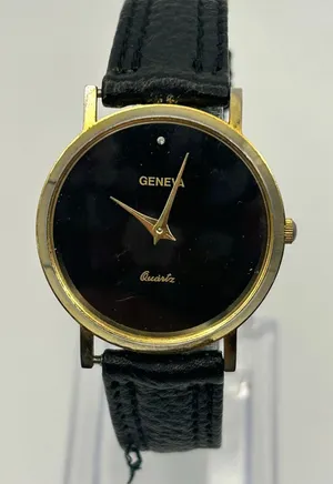 Geneva Gold-tone Black Dial & Leather Strap Minimalist Watch Working thumbnail 1