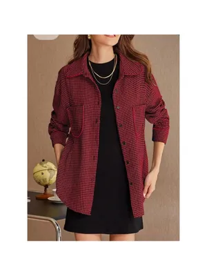 NEW Houndstooth Shacket Jacket Long Sleeve Button Down Shirt L Red Size L thumbnail 5