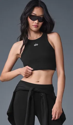 ALO Yoga NWT Aspire Tank Top Ribbed in Black Size M thumbnail 1