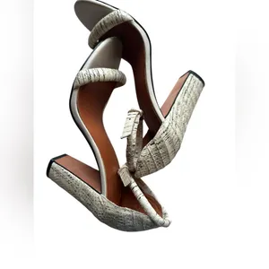 Rebecca Minkoff Mali Snake‎ Embossed Chunky Heels Cream/Black Sz 8.5 M thumbnail 4