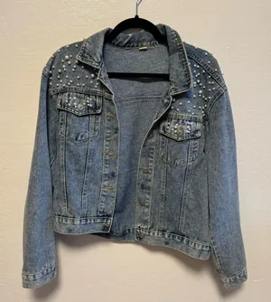 Pearl Studded Denim Jacket Blue Size L thumbnail 1
