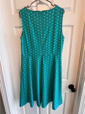 NWT Talbots Teal Polka Dot Sleeveless A-Line Dress Size Large thumbnail 6