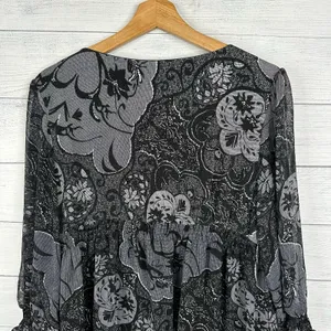 ICE Vintage Women XL Black Sheer 3/4 Sleeve Floral Blouse WhimsyGoth Feminine thumbnail 7