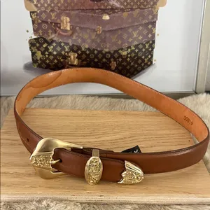 Brighton Brown Leather Belt with Gold Buckle. Size small thumbnail 1