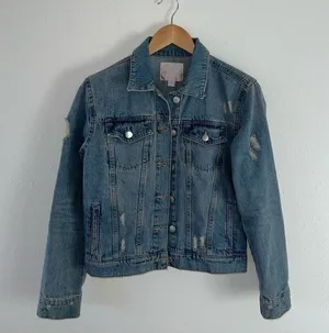 Rachel Parcell Distressed Denim Jean Jacket Size XS thumbnail 1