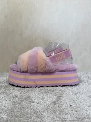 UGG Women’s Disco Stripe Combo Fluff Primrose Pink Slide Flatform 7 thumbnail 5