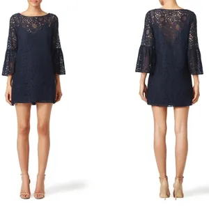 RTR Elizabeth and James Glorietta Navy Blue Lace‎ 3/4 Bell Sleeve Mini Dress thumbnail 2