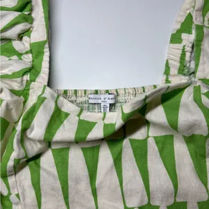 Anthropologie Maison d’Amé Paris Green White Geometric Puff Sleeve Crop Top L thumbnail 4