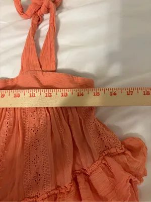 Sézane Paris Coral Tiered Eyelet Mini Dress Size 34 XS Tie Shoulder Ruffle thumbnail 4